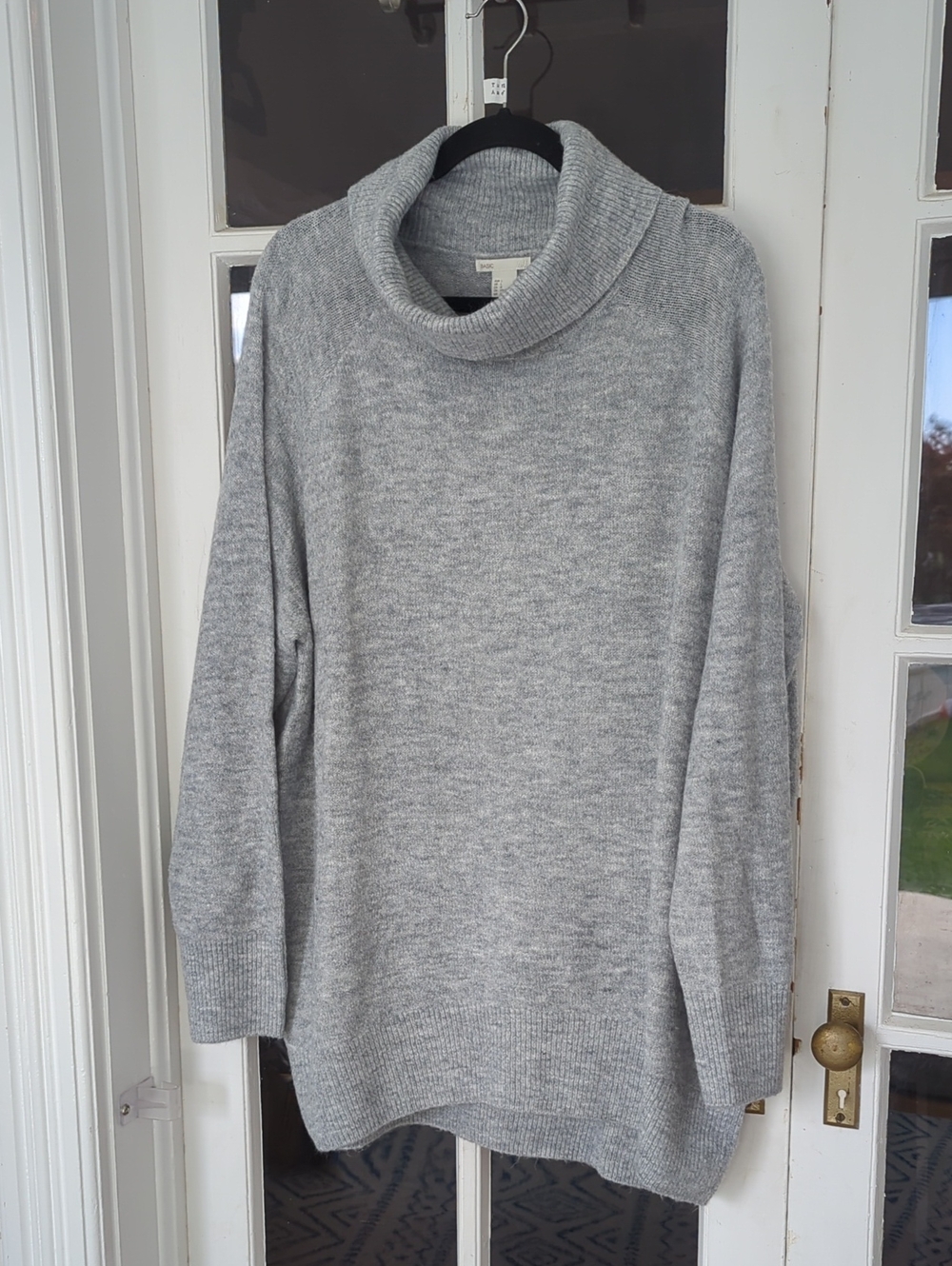 H&M - Ribbed Cowl Neck Tunic Sweater In Light Gray